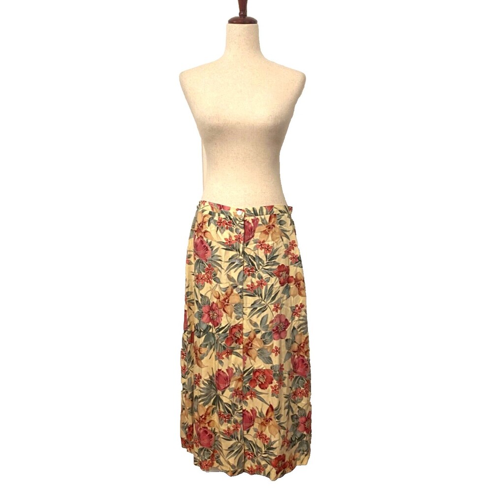 NAPA VALLEY PETITES Women's 12 Floral Midi Skirt RAYON Mother of Pearl Buttons